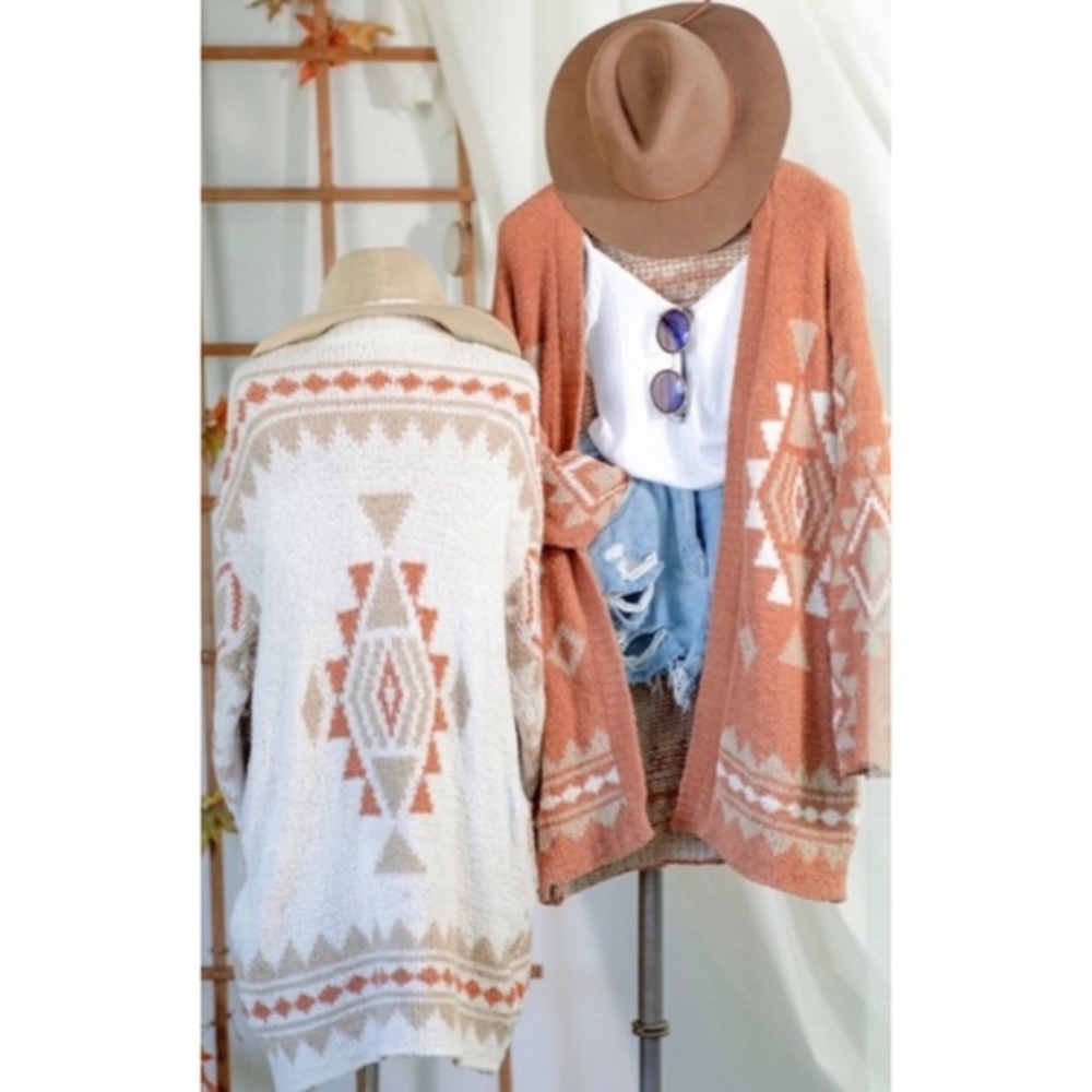 SOLD OUT Brick Aztec Tribal Geometric Cardigan Sweater - Picture 3 of 3